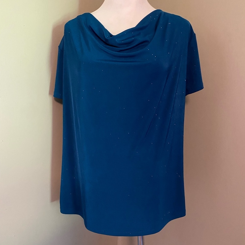 Jaclyn Smith Elegant Teal Cowl Neck Top Sz L